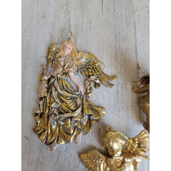 Golden rustic Angels Tara religious set ornament Xmas - Picture 3 of 8